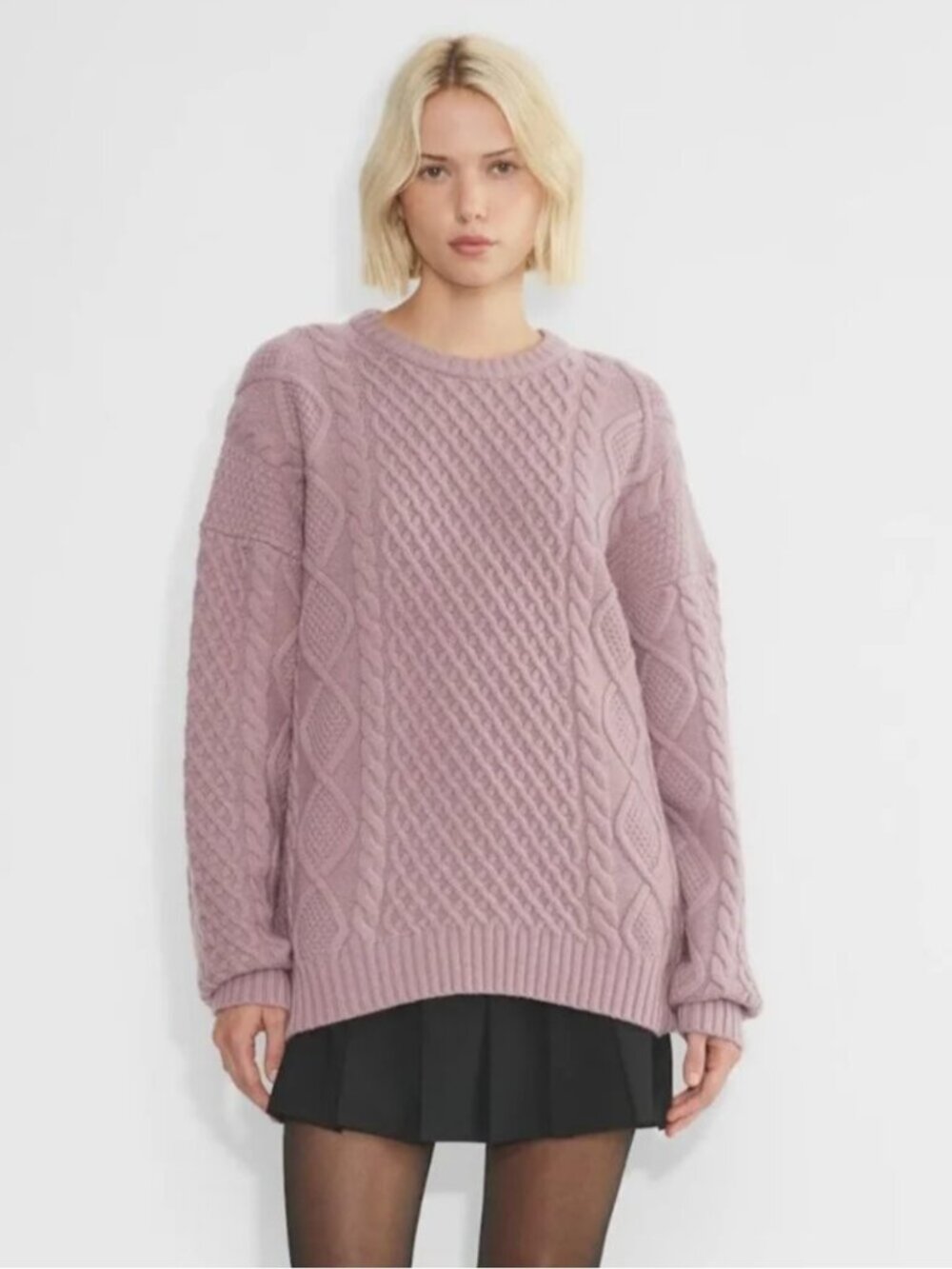 Sunday Best Merino Wool Cotton Blend Cable Knit Peggy Sweater